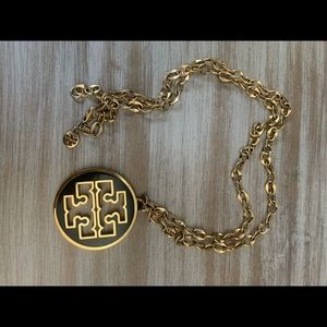 Vintage Tory Burch Logo Necklace gold and black